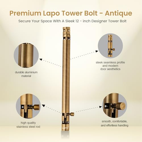 Image of LAPO 2 Pack Heavy Duty 12 Inch Aluminium Tower Bolt for Wooden and PVC Door /Kundi /Chitakni for Windows Tower Bolt /Door Lock Latch for Main Doors (Antique Finish, Pack of 2)