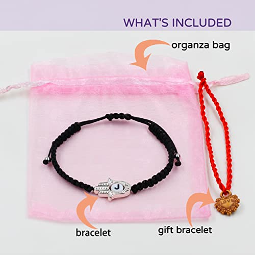 Image of Uloveido Customized A to Z 26 Letters Hand of Fatima Bracelet - Fatima Hamsa Hand Evil Eye Protection Bracelet Lucky Charm Adjustable Braided Black String
