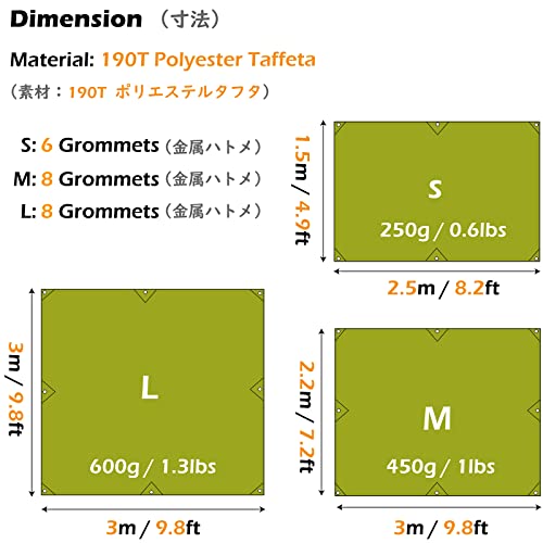Triwonder Hammock Rain Fly Waterproof Tarp Camping Tent Footprint Ground Cloth Backpacking Tarp Camp Shelter Sunshade Mat For Outdoor Hiking Beach Picnic (Green, L+Accessories) #TOP1