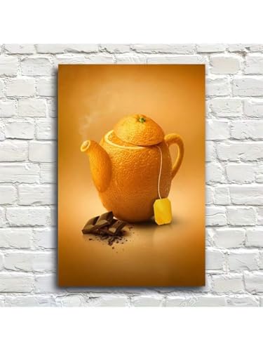 Tableau sur toile théière d'agrumes jaune 70x110 cm pour la cuisine