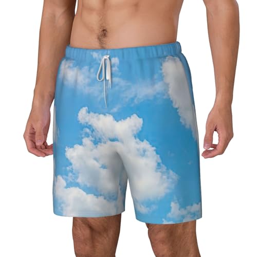 Blue Sky White Cloud Print Mens Swim Trunks Quick Dry Board Shorts Mesh Lining, Breathable Beach Surf Shorts2