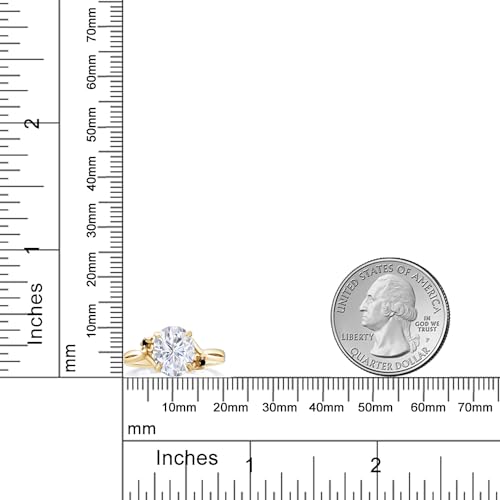 Gem Stone King 18K Yellow Gold Plated Silver White Moissanite and Black Diamond 3 Stone Ring For Women (3.03 Cttw, Oval 10X8MM, Gemstone Birthstone, Available In Size 5, 6, 7, 8, 9)3