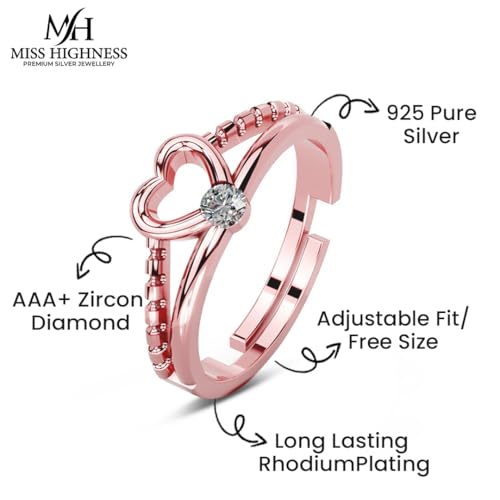 Image of Miss Highness 925 Silver Heart Promise Adjustable Ring for Women and Girls | Minimal Design | Silver Jewellery With Authenticity Certificate | Gift for Girlfriend Wife | Regular Wear Ring,(MHN-R-118)