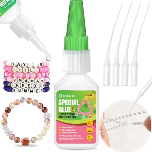 Bracelet Jewelry Glue for Elastic String 20g Clear Elastic Knot Fixing Drip Adhesive for Bracelet String Clay Beads Rhinestones Jewelry Making Kit Waterproof Flexible Non-Toxic Craft Glue