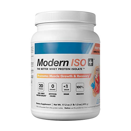 Modern ISO+ Clear Whey Protein Isolate Fruit Punch | 20g of Protein, Only 90 Calories | Muscle Growth & Recovery | Clear Protein Drink for Men & Women | Whey Protein Powder 1.1lb (20 Servings)