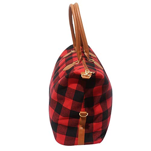 Buffalo Plaid Weekender Travel Bags Duffel Tote Bag Overnight Traveling Bag (Red Buffalo Plaid) #TOP3