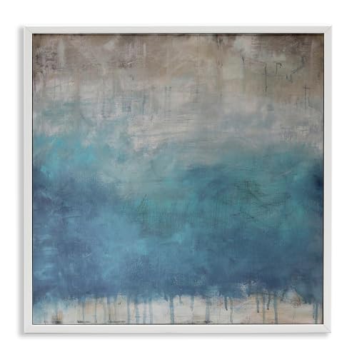 Paint Drip Hatched Blue Abstract Ombre, 12 x 12 Inch Framed Giclée Print