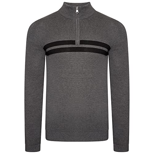 Image of Dare 2b Elite Mens Unite Us Quarter Zip Knitted Sweater, High Neck Fitted Jumper Pullover - Perfect Midlayer for Outdoors, Walking, Hiking & Camping Charcoal Grey/Black