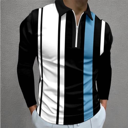 MorwenVeo Camisas Polo Moda Masculina Casual Manga Longa Golfe Camisas Color Block Algodão Tops, Cor