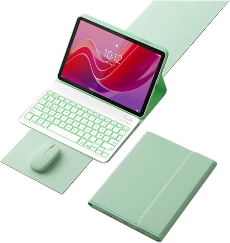 Lenovo Tab M10 Plus 10.6�C���`�i��3����jTB125FU/TB128FU�p�L�[�{�[�h�P�[�X�A���E���}�O�l�b�g���o�b�N���C�g�t��Bluetooth�L�[�{�[�h,�O���[��