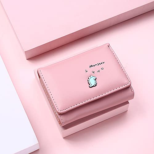 Women Cute Small Dinosaur Wallet Girls Pu Leather Short Bifold Coin Purse Card Holder Clutch (Color : Pink)3