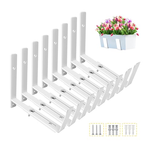 LukLoy Window Planter Box Brackets, 8 Pack Adjustable Heavy Duty Wall Mount Window Flower Boxes Outdoor with Bracket (6 to 12 in), with 70lbs Capacity, White