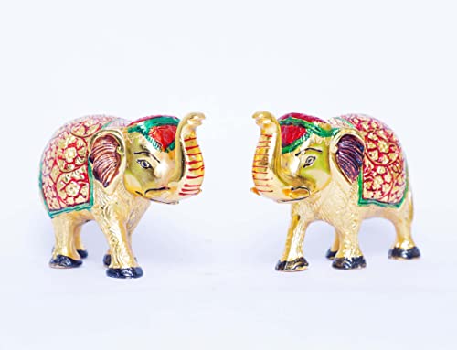 Image of KridayKraft Metal Elephant Medium Size Multicolor 2 pcs Set for Showpiece Enhance Your Home,Office & Table and Gift for Have House Warming Anniversaries, Birthday...