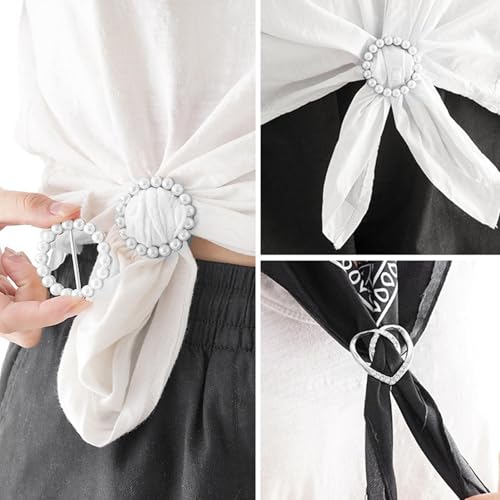 Image of 2 Pcs Scarf Ring Clips for Women Metal Shirt Tightener Cinch Buckle for Silk Scarf Shawl Blouse Sweater T Shirt Clothing Accessories