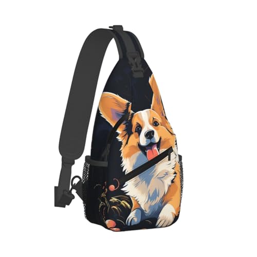 Bolso Pequeño Tipo Sling para Pecho con Diseño de Perro Corgi