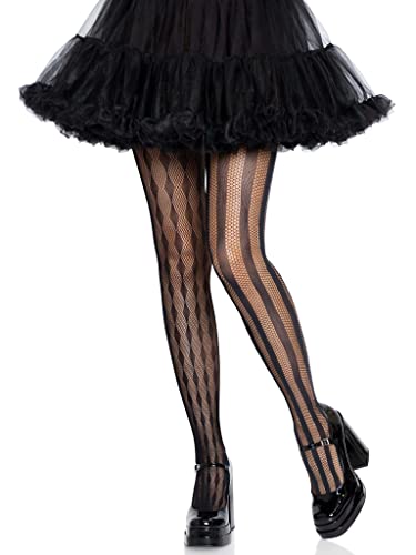 Leg Avenue Harlequin Costume Tights Stretch Fishnets with Woven Stripe and Diamond Designs Black One Size
