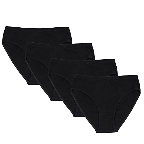 Closecret Women Comfort Cotton Stretch High Cut Briefs Panties(Pack of 4)(L(Waist:34-35.5inch), 4 Black)