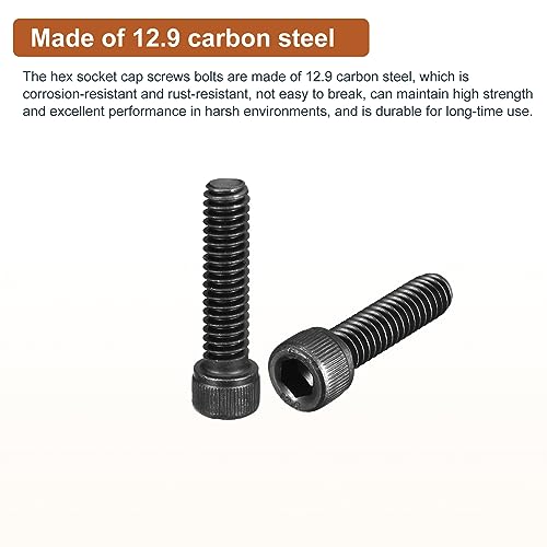 DTGN 1/4-20x1" Socket Head Cap Screws Bolts, 25Pcs 12.9 Grade Alloy Steel, Machine Hex Socket Screw, Hex Drive - Image 3