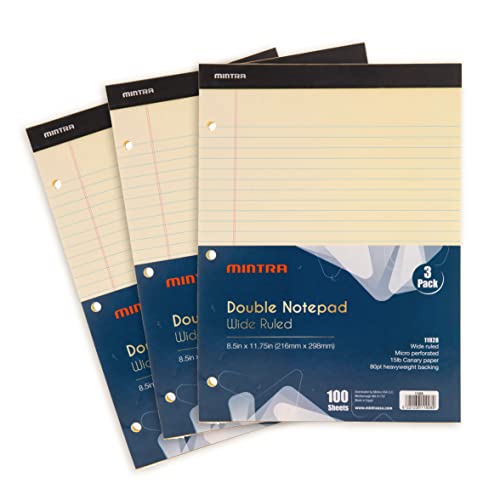 Image of Mintra Office Canary Legal Pads - With Micro-perforated sheets, Smooth-lined paper, Ideal for Office Tasks, Assignments or Notes, Meetings, and Journaling, 3 pack Wide Ruled, Double Pad, 8.5 inchx11 inch