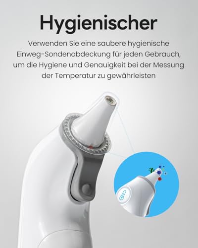 Fieberthermometer Ohr für Erwachsene & Kinder, 1s Ergebnis Hochpräzise Ohrthermometer, 30 Speicher Abrufen, 3-Farben-Fieber-Alarm, mit 21 Einweg-Sonde Abdeckungen & Aufbewahrungsbox (LCD-Transparente)