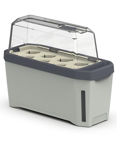 Harry Herbs - 4 in 1 Kräutertopf - Anzucht - Microgreens - Hydroponik - integriertes Wasserreservoir mit Bewässerungssystem - inklusive Wasserstandsanzeige - indoor & outdoor (hellgrau, mit Haube)