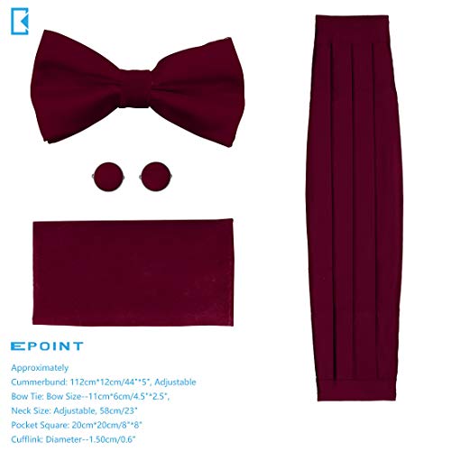 Burgundy Formal Pre-Tied Bow Tie Hanky Cufflinks And Cummerbund Set With Gift Box Cm1014 Red #TOP1