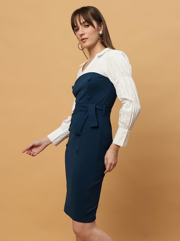 Image of BEATNIK Casual Wear Peter Pan Full Sleeve Blue Womens Dresses