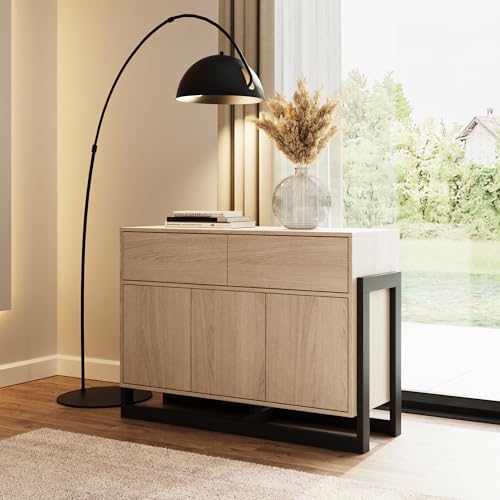 GFW Taite 3-Door 2-Drawer Sideboard with Stylish Oak Finish and Metal Legs - Image 3
