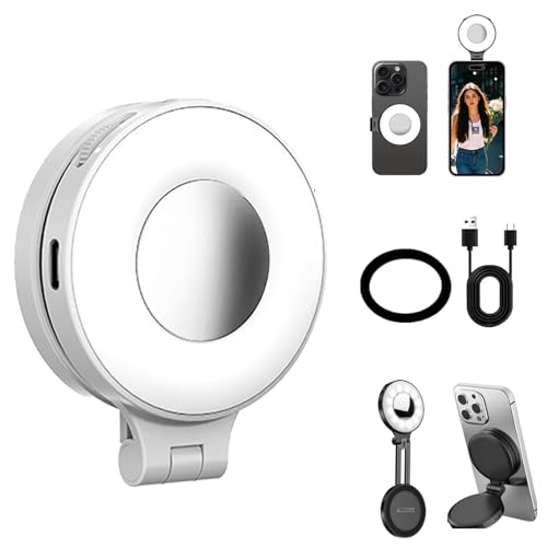 Quantifty - Luce magnetica per selfie 3 in 1 per telefono luce per con specchio luce LED a 360° per ad anello kit per bianco