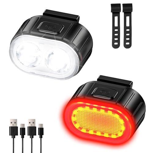 Bike Lights Front and Rear USB-C Set, 4+6 Modes, includes 2 USB cables and 2 straps