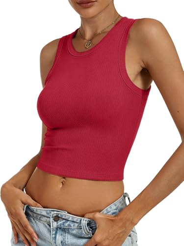 Image of ANRABESS Womens Crop Tank Tops High Neck Sleeveless Ribbed Knit Slim Fit Shirts 2026 Summer Casual Basic Workout Clothes