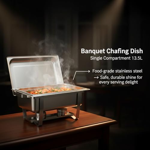 13.5L Stainless Steel Chafing Dish for Hot Buffet Serving - Ideal for Weddings, Banquets, and Events with Lid and Food Warmers - Image 5