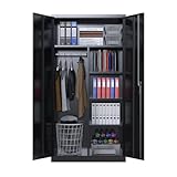 SUPEER Armario de metal con 6 compartimentos, armario multiusos con barra, armario con 6 compartimentos, armario archivador con cerradura, estantes, 180 x 80 x 40 cm (negro)