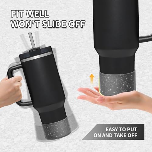 Image of WUQID Protective Bling Silicone Boot Sleeve, Compatible with Stanley Tumbler 20-40oz & Hydro Flask Bottle 12oz-24oz, Glitter Reduces Dents Sleeve Cover for More Bottles /Tumblers Bottom of 2.83-2.95in