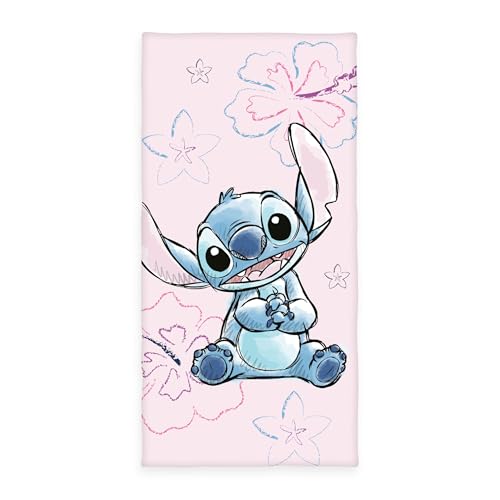 Herding Badetuch Disney's Stitch, 75 x 150 cm, Kleines weiches Kinder-Handtuch für Bad und Strand, 100% Baumwolle