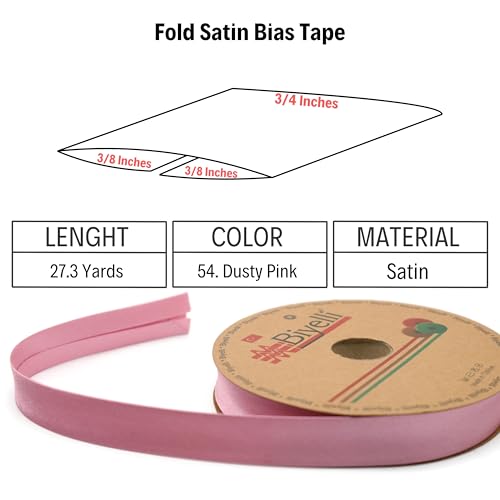 Image of Fold Satin Bias Tape - 99+ Colors - 3 /4 Inches Wide - 27 Yards - Fold Satin Binding Bias Ribbon Fabric Piping Bias Binding Tape for Sewing Clothing DIY (54. Dusty Pink) BYS54