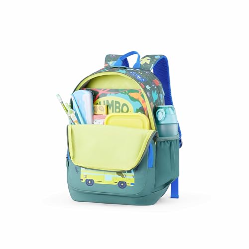 Image of American Tourister Wiggle | 26 Ltrs | 2 Compartments | Bottle Pocket | Ergonomic Padded Back Panel & Shoulder Straps | Kids Backpack | 1 Year International Warranty | Adventure Green