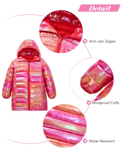 Image of Girls Winter Coat, Long Metallic Puffer Jacket