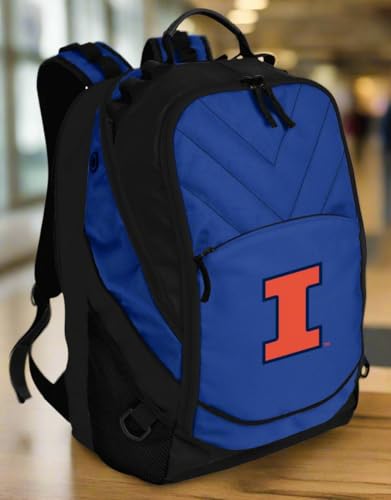 Image of Broad Bay University of Illinois Backpack | Official Fighting Illini Logo, Padded Laptop Computer Section, Premium 600 Denier Nylon Fabric