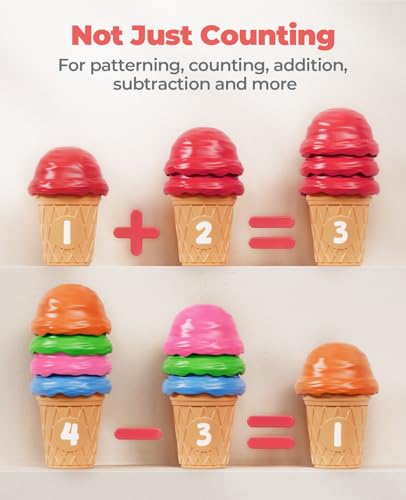 Image of JoyCat Ice Cream Preschool Learning Activities Counting and Color Sorting Set Stacking Toys for Kids 1-5, Educational Fine Motor Skills Toys, 30PCS Math Manipulatives