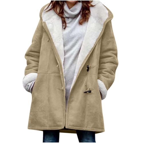 Women Warm Fuzzy Hooded Plain Jacket Hooded Trench Coat for Women Long Sleeve Faux Winter Fall Hood 2025 Trendy Y2K