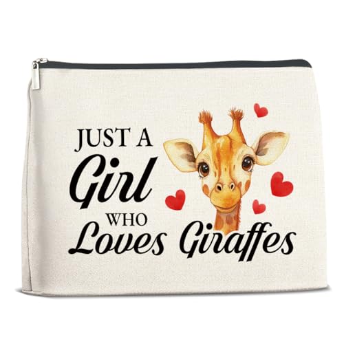 Xxoace Just a Girl Who Loves Giraffes Makeup Bag-Giraffe Decor Cosmetic Pouch, Birthday Christmas Graduation Gift for Women Friends Animal Lovers