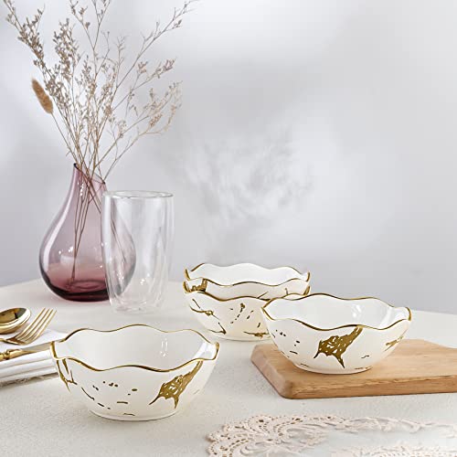 Fanquare 10Oz Gold Marble Soup Bowl, Porcelain Cereal Bowls Set For 4, Small Kitchen Serving Bowls, Dishwasher Safe, 5.5" #TOP4