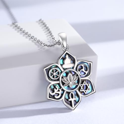 TRISHULA Lotus Necklace 925 Sterling Silver Lotus with Abalone Shell Pendant Necklace Coexist Yoga Lotus Jewelry for Women2