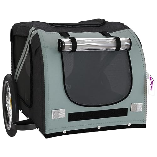 vidaXL Fahrradanhänger für Hunde, Hundeanhänger mit Reflektoren Flagge, Hundetransporter Maximale Belastbarkeit 45kg, Schwarz Grau Oxford-Gewebe Eisen
