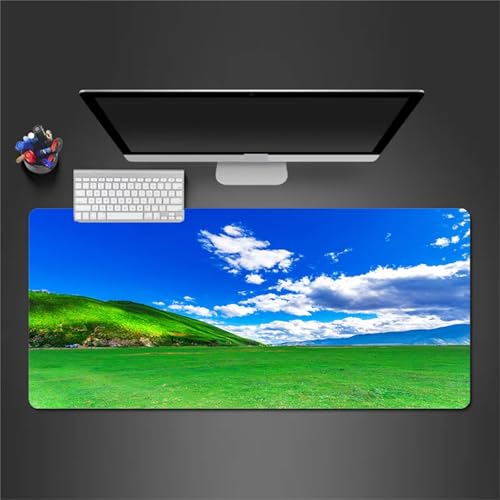 Podkładka pod mysz do gier 700 x 300 x 2 mm, duża podkładka pod mysz XXL z gumową podstawą i zszytymi krawędziami do biura i domu (zielona trawa)