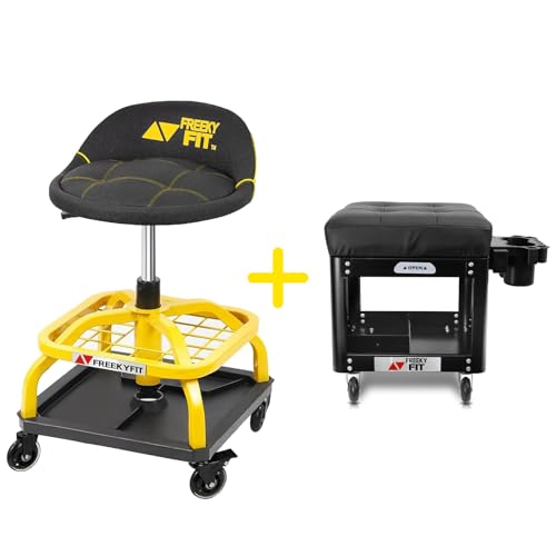 Bundle-Yellow Shop Stool and Black Creeper Seat
