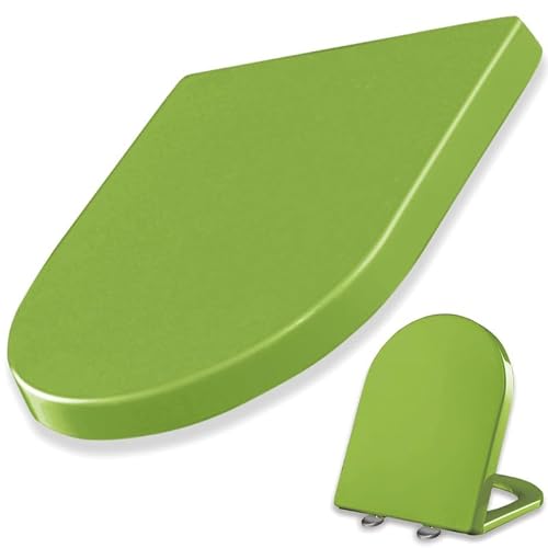 Tapa WC Verde, Asiento de Inodoro Forma U con Cierre Suave y Liberación Rápida para una Fácil Montaje y Limpieza, Tapadera WC Universal, Tapa de Inodoro de PP, 46x36cm