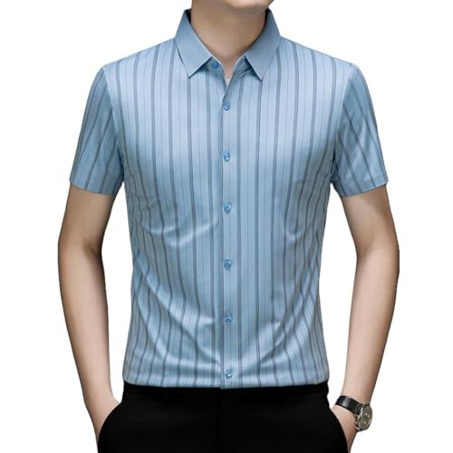 Chemise d'été légère homme à manches courtes en tissu premium extensible et rayé