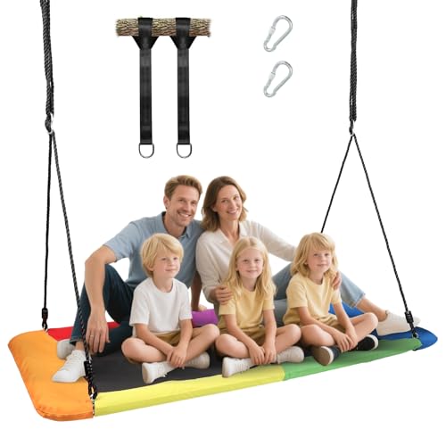 Image of 60 inch Rectangular Giant 800lbs Tree Swing for Kids and Adults,Waterproof & Durable,Heavy Duty Large Outdoor Tree Swing with 2 Hanging Straps